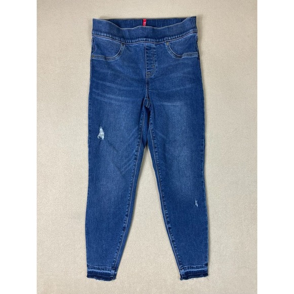 Spanx Jeans Womens Medium Blue Distressed Ankle Skinny Jean Pull On Adult - Picture 1 of 13